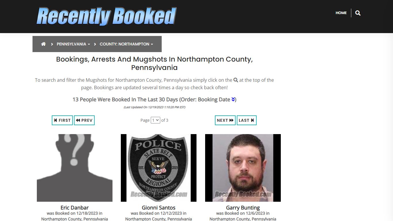 Bookings, Arrests and Mugshots in Northampton County, Pennsylvania